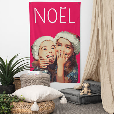 Pink Poster custom decorative flag with happy sister for Noel