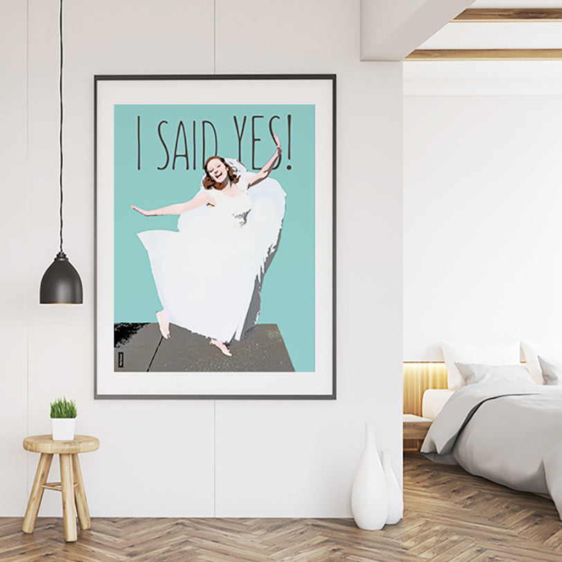 Pink Poster custom wedding bride poster of a lady with I Said Yes on it