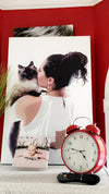 Custom canvas of a beautiful bride with her cat
