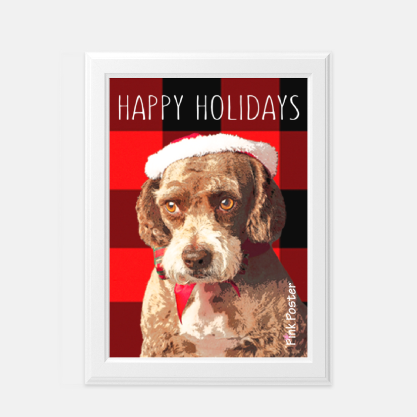 dog art print with plaid background for Christmas