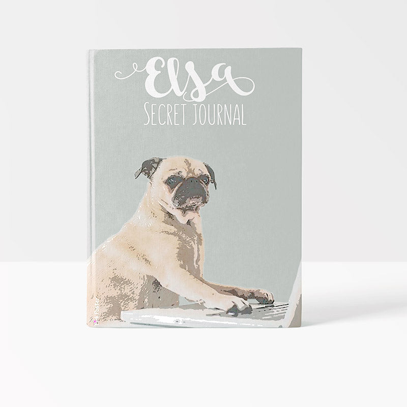 Custom journal cover with pop art of pug dog