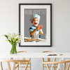 Custom kids poster in a black frame of boy cooking in a kitchen