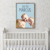 Custom baby boy poster in a white minimalist nursery
