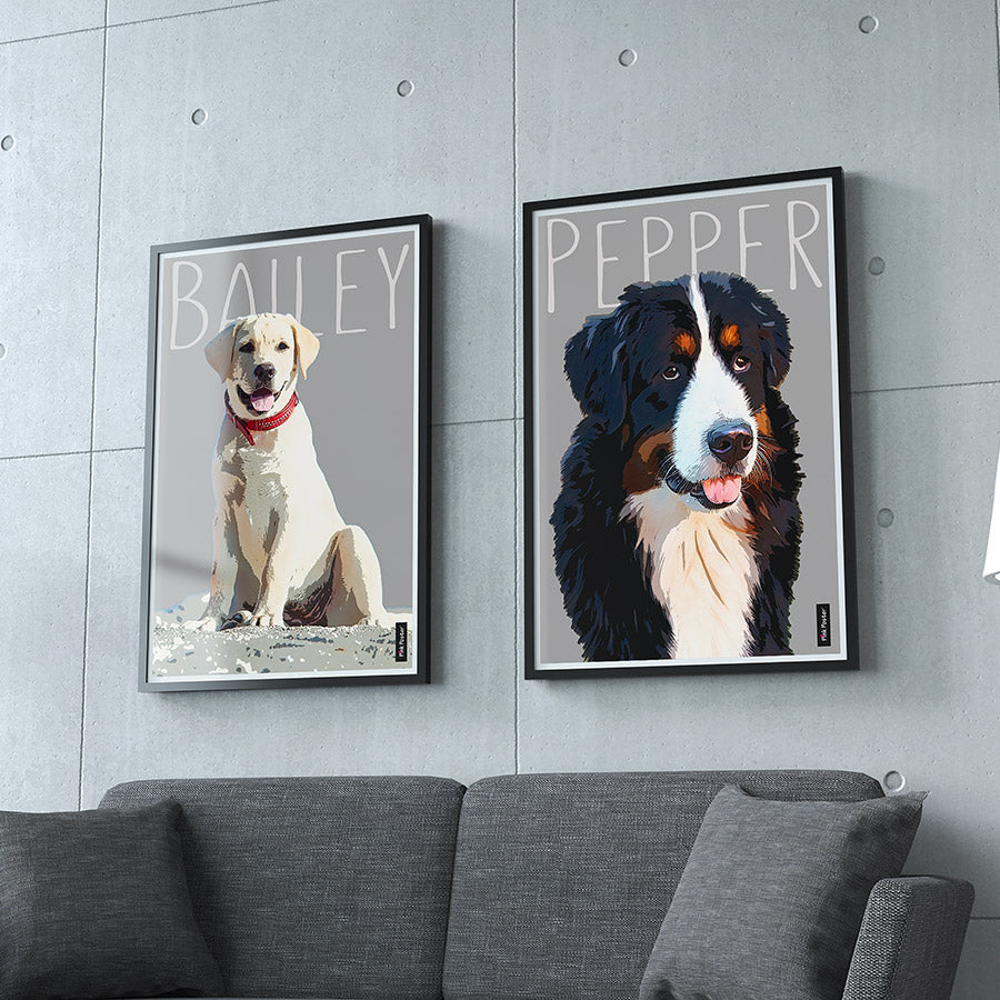 pop art framed posters - Personalized dog art in black frame