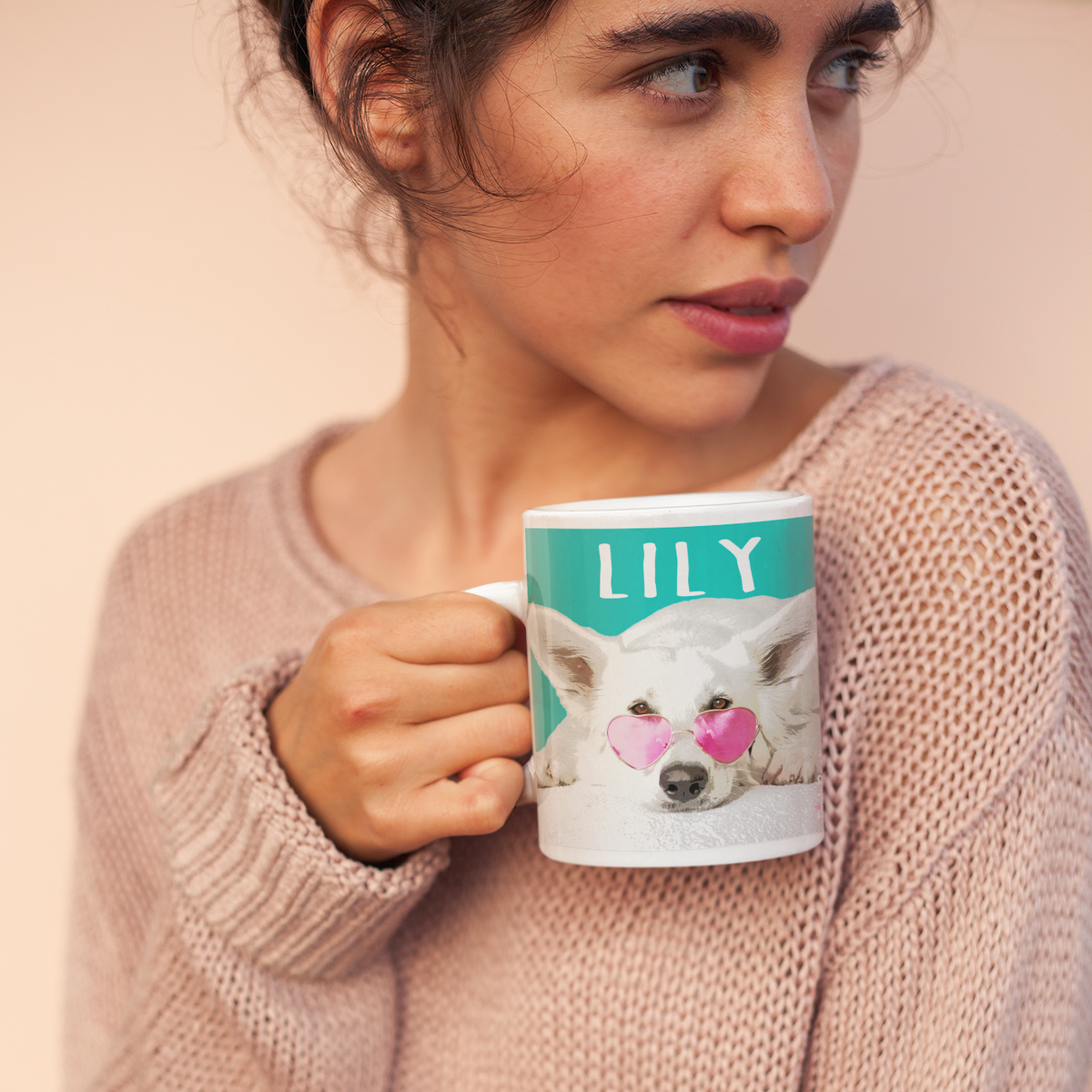 Add your puppy on a custom Pink Poster mug