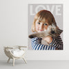 Large custom cat art poster of little girl with her kitten