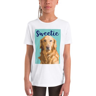 Little girl with her personalized shirt with a dog on it