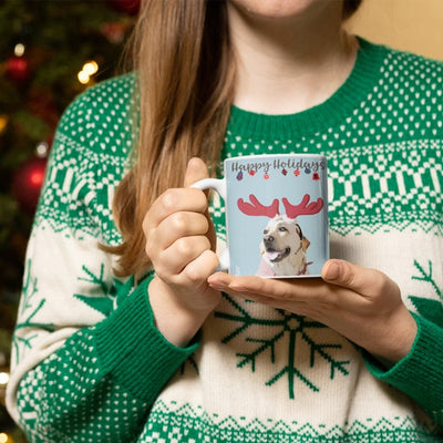 Personalized mug with dog art on it holiday season