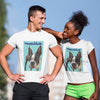 couple with their custom dog pop art t-shirt from Pink Poster