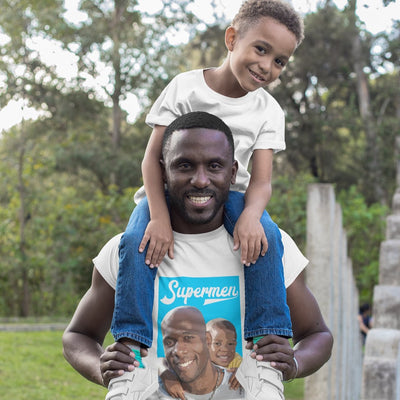 man and son with his own personalized t-shirt