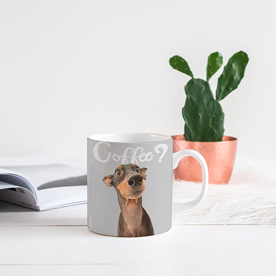 Personalized pet art of mini doberman on a mug