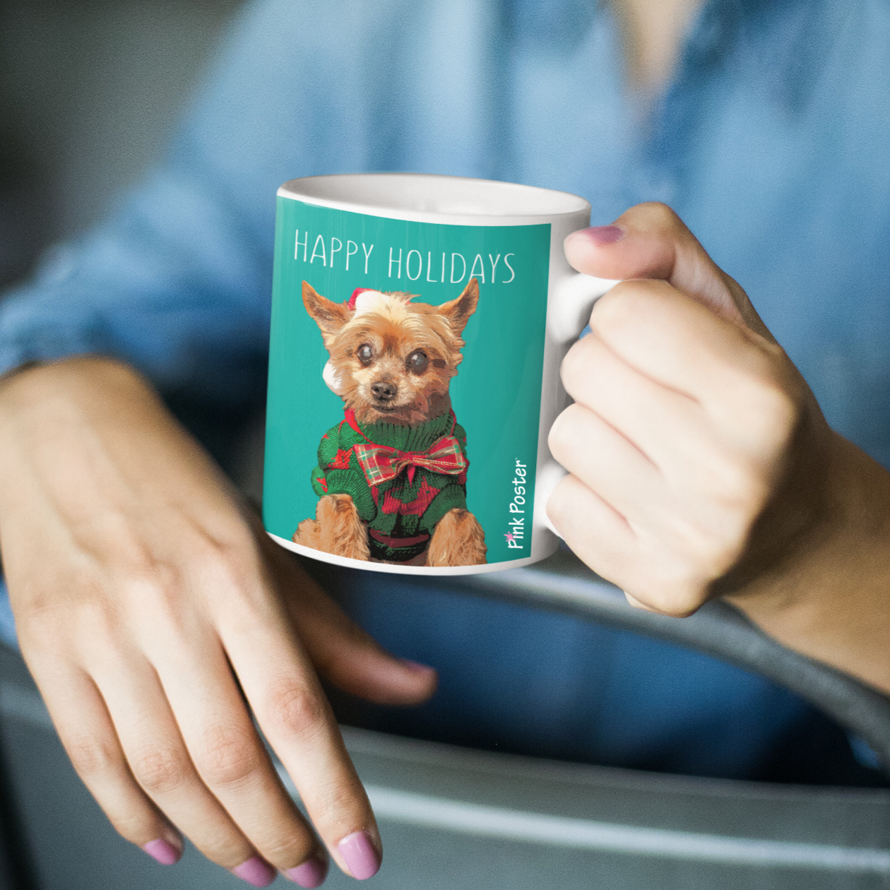 personalized dog pop art printed on a mug for the holidays